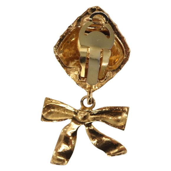 CHANEL Ribbon Earring metal Gold Tone CC Auth bs31515