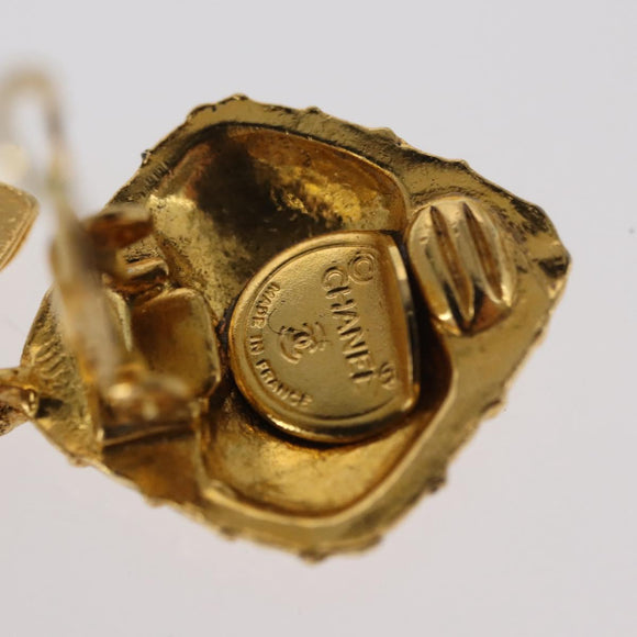 CHANEL Ribbon Earring metal Gold Tone CC Auth bs31515