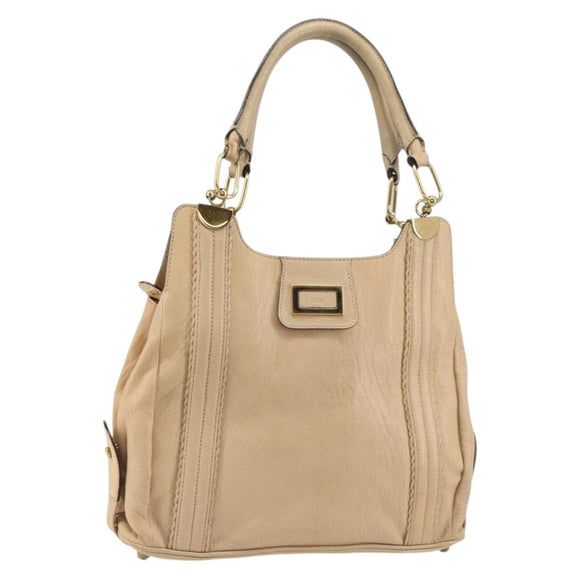 Chloe Tote Bag Leather Beige Gold Auth bs31516