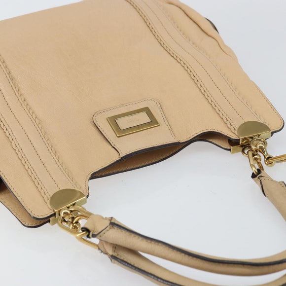 Chloe Tote Bag Leather Beige Gold Auth bs31516
