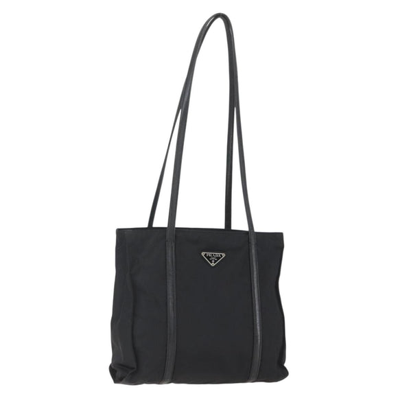PRADA Tote Bag Nylon Black Silver Auth bs31530