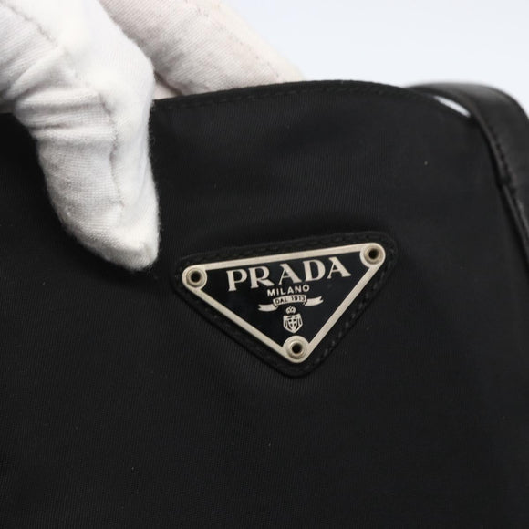 PRADA Tote Bag Nylon Black Silver Auth bs31530
