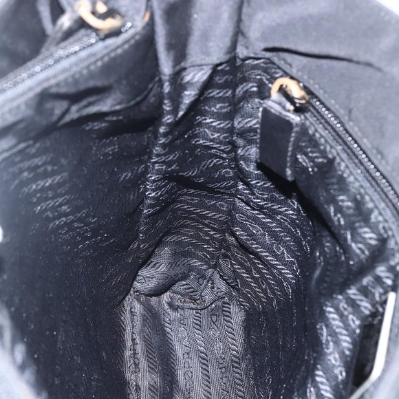 PRADA Tote Bag Nylon Black Silver Auth bs31530