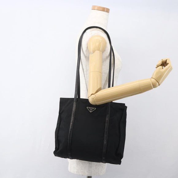 PRADA Tote Bag Nylon Black Silver Auth bs31530