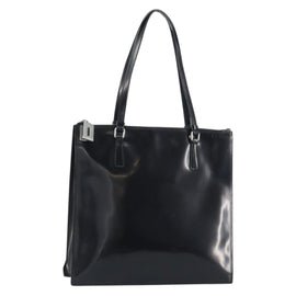 PRADA Tote Bag Enamel Black Silver Auth bs31534
