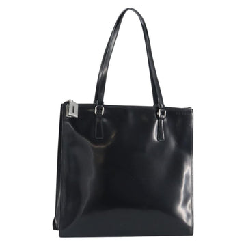 PRADA Tote Bag Enamel Black Silver Auth bs31534