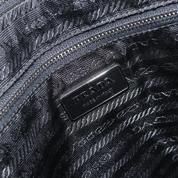 PRADA Tote Bag Enamel Black Silver Auth bs31534