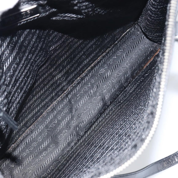 PRADA Tote Bag Enamel Black Silver Auth bs31534
