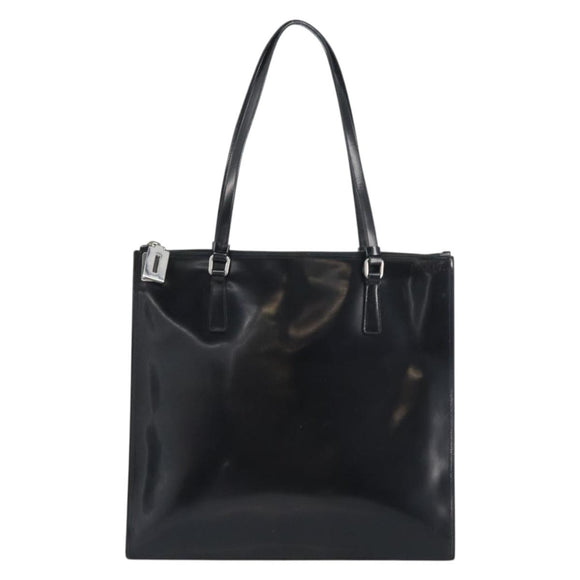 PRADA Tote Bag Enamel Black Silver Auth bs31534