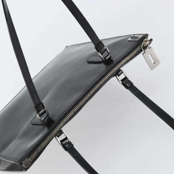 PRADA Tote Bag Enamel Black Silver Auth bs31534