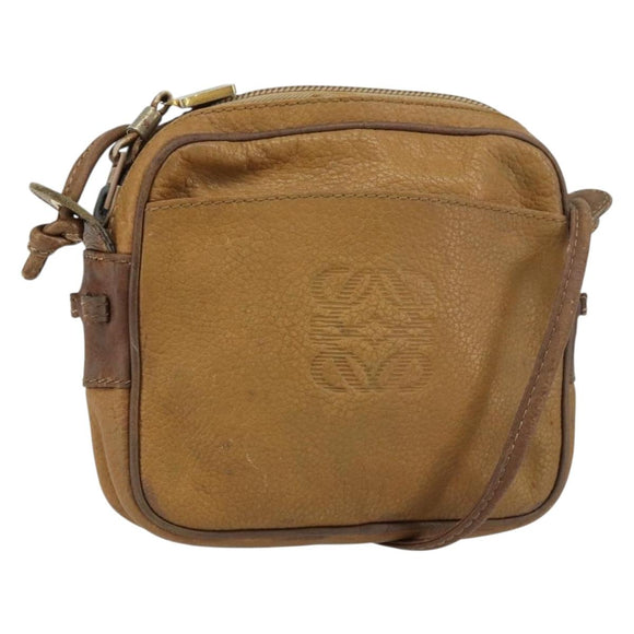 LOEWE Shoulder Bag Leather Beige Gold Auth bs31535