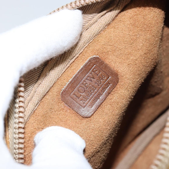 LOEWE Shoulder Bag Leather Beige Gold Auth bs31535