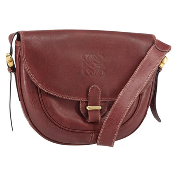 LOEWE Shoulder Bag Leather Bordeaux Gold Auth bs31536