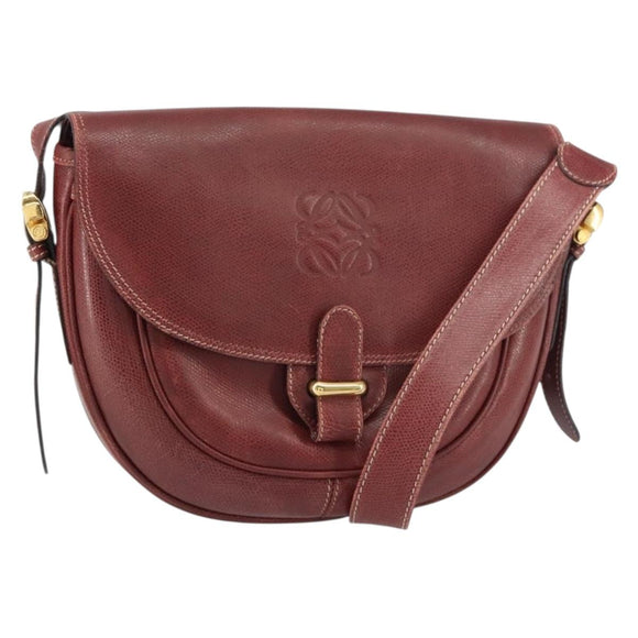 LOEWE Shoulder Bag Leather Bordeaux Gold Auth bs31536