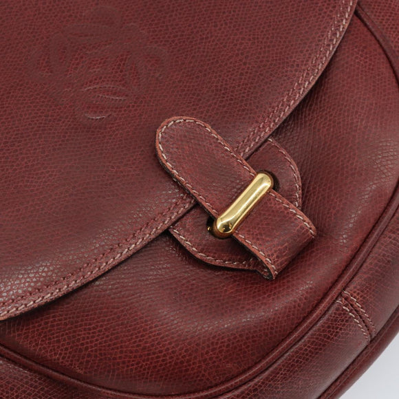 LOEWE Shoulder Bag Leather Bordeaux Gold Auth bs31536