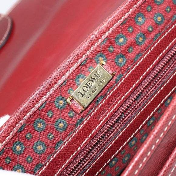 LOEWE Shoulder Bag Leather Bordeaux Gold Auth bs31536