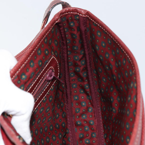 LOEWE Shoulder Bag Leather Bordeaux Gold Auth bs31536