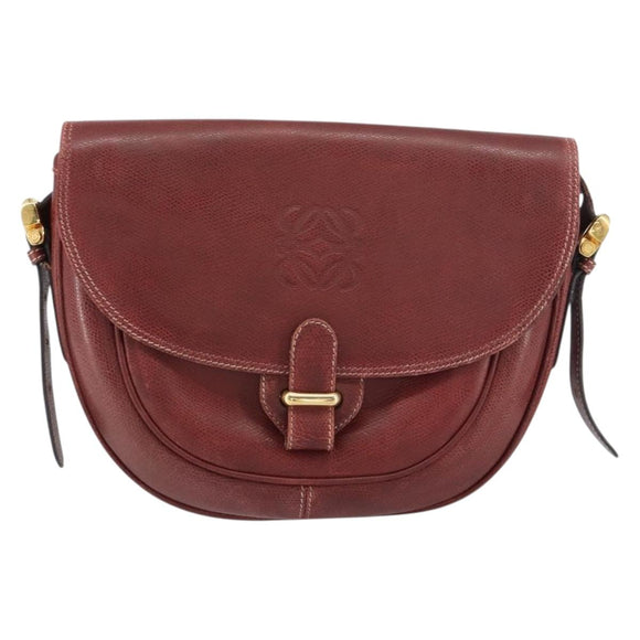 LOEWE Shoulder Bag Leather Bordeaux Gold Auth bs31536