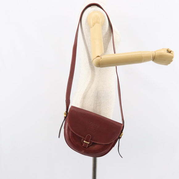 LOEWE Shoulder Bag Leather Bordeaux Gold Auth bs31536