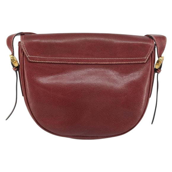 LOEWE Shoulder Bag Leather Bordeaux Gold Auth bs31536