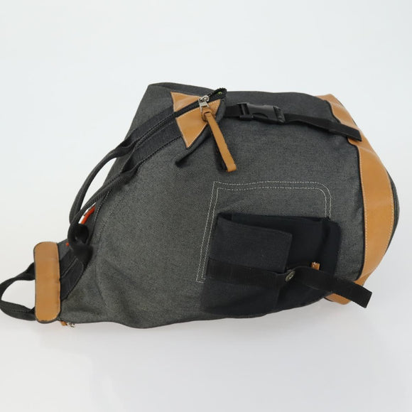 LOEWE Eye Nature Convertible Backpack Canvas Leather Gray Silver Auth bs31537