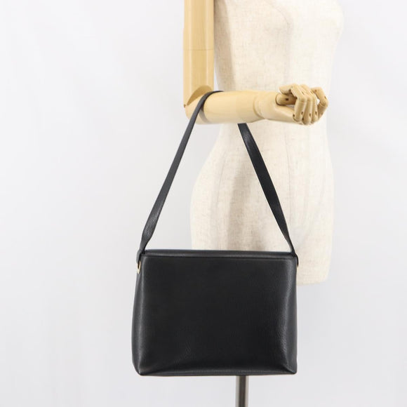 GUCCI Shoulder Bag Leather Black Gold Auth bs31540