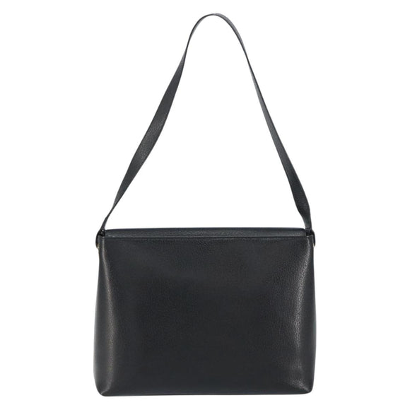 GUCCI Shoulder Bag Leather Black Gold Auth bs31540