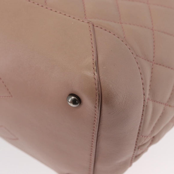 CHANEL Matelasse Tote Bag Leather 2way Pink Silver CC Auth bs31551