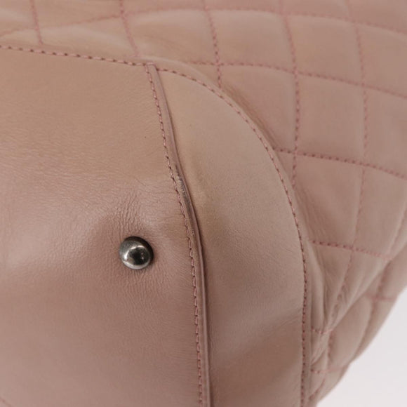 CHANEL Matelasse Tote Bag Leather 2way Pink Silver CC Auth bs31551