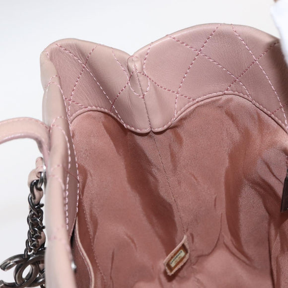CHANEL Matelasse Tote Bag Leather 2way Pink Silver CC Auth bs31551