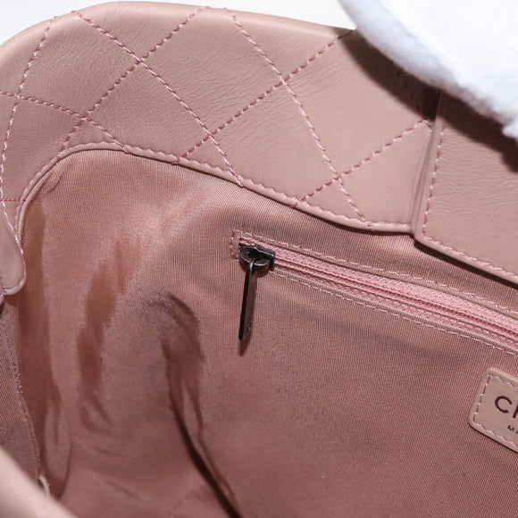 CHANEL Matelasse Tote Bag Leather 2way Pink Silver CC Auth bs31551