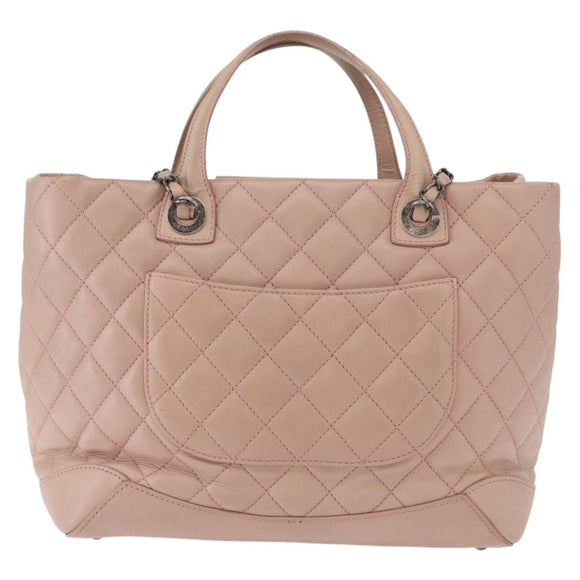 CHANEL Matelasse Tote Bag Leather 2way Pink Silver CC Auth bs31551