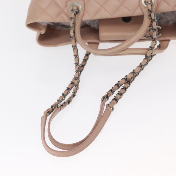 CHANEL Matelasse Tote Bag Leather 2way Pink Silver CC Auth bs31551