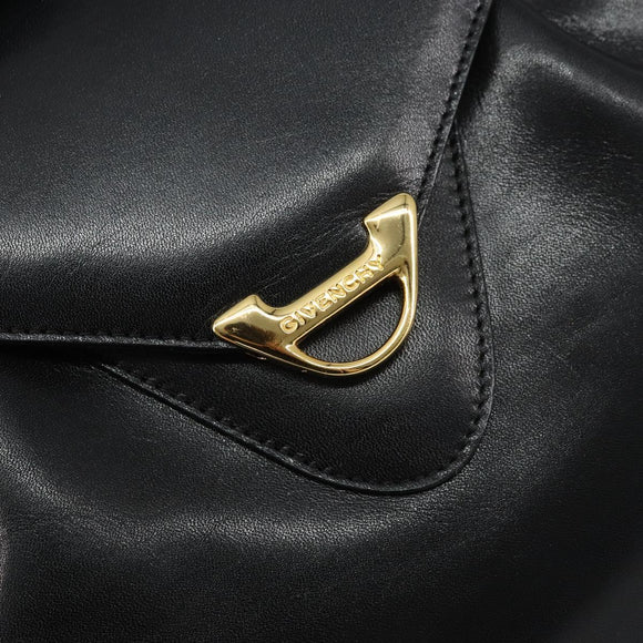 GIVENCHY Shoulder Bag Leather Black Gold Auth bs31564