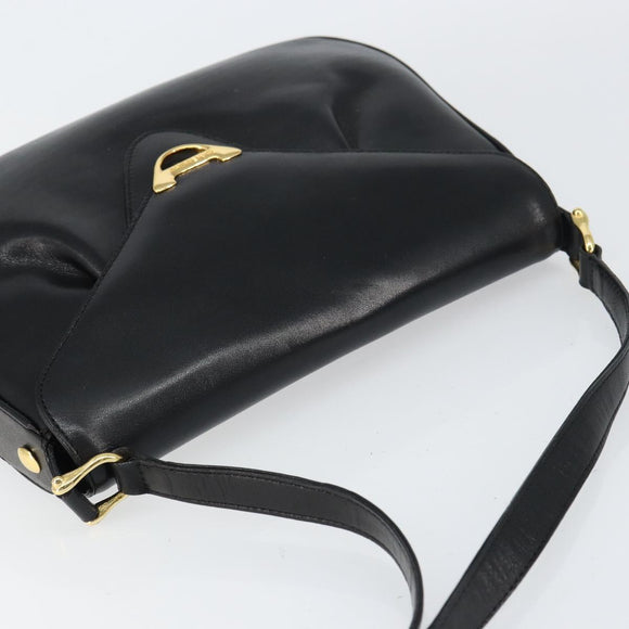 GIVENCHY Shoulder Bag Leather Black Gold Auth bs31564