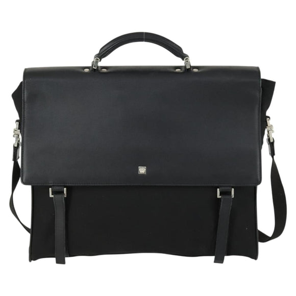 Gianni Versace Business Bag Nylon Leather 2way Black Silver Auth bs31565