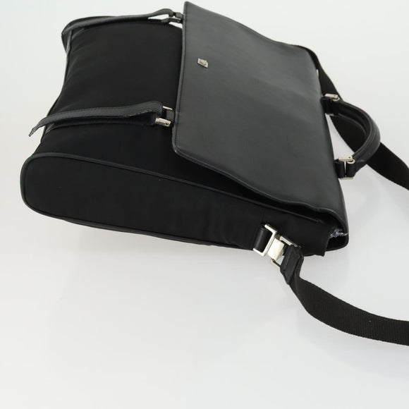 Gianni Versace Business Bag Nylon Leather 2way Black Silver Auth bs31565