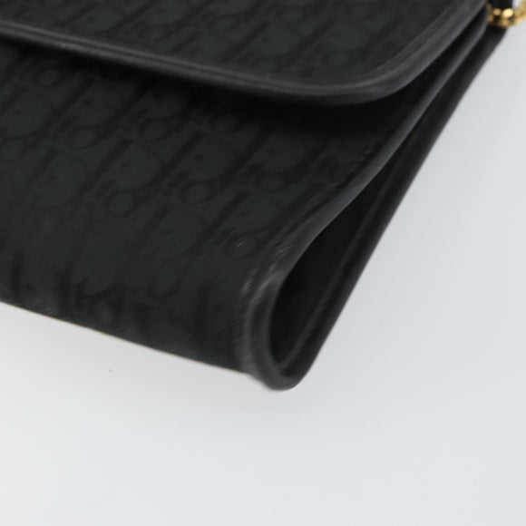 Christian Dior Trotter Canvas Chain Shoulder Bag Black Gold Auth bs31567
