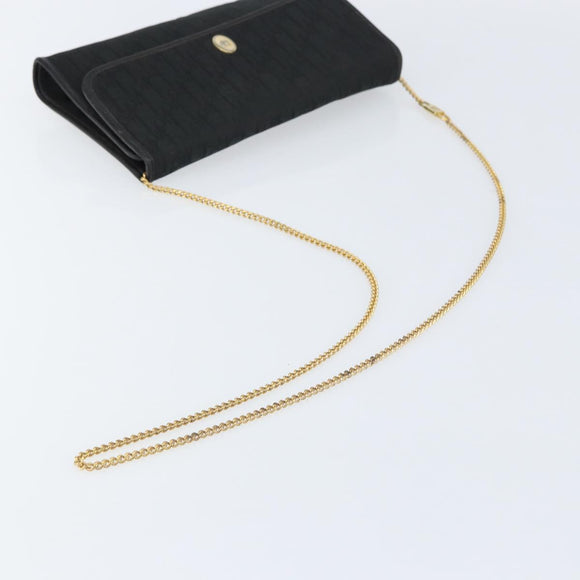 Christian Dior Trotter Canvas Chain Shoulder Bag Black Gold Auth bs31567
