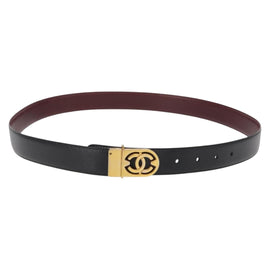 CHANEL Belt Leather 42.5"" Black Gold CC Auth bs31570