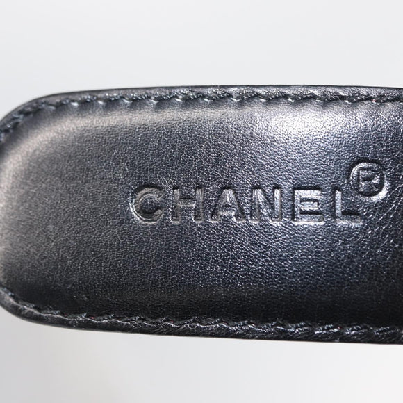 CHANEL Belt Leather 42.5"" Black Gold CC Auth bs31570
