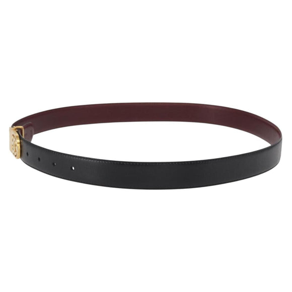 CHANEL Belt Leather 42.5"" Black Gold CC Auth bs31570