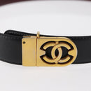 CHANEL Belt Leather 42.5"" Black Gold CC Auth bs31570-5