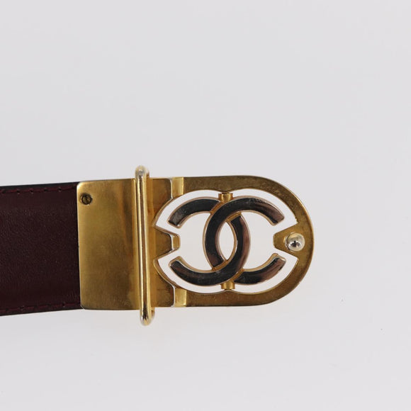 CHANEL Belt Leather 42.5"" Black Gold CC Auth bs31570