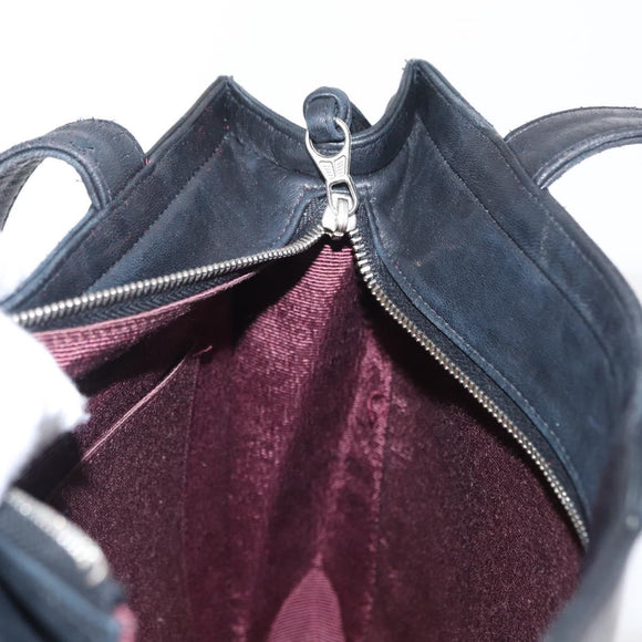 CHANEL Camelia Tote Bag Lamb Skin Black Silver CC Auth bs31571