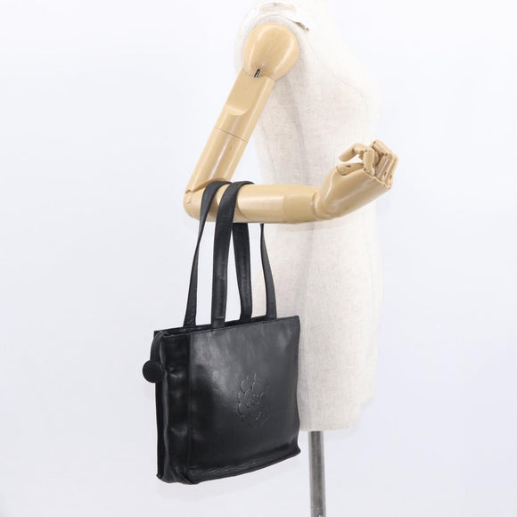 CHANEL Camelia Tote Bag Lamb Skin Black Silver CC Auth bs31571