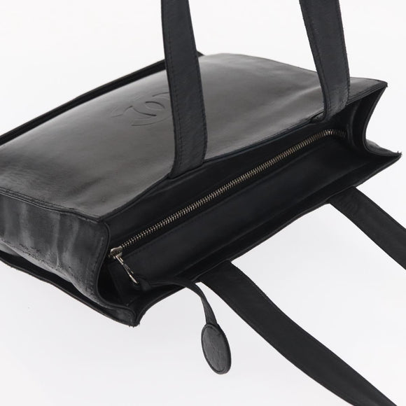 CHANEL Camelia Tote Bag Lamb Skin Black Silver CC Auth bs31571