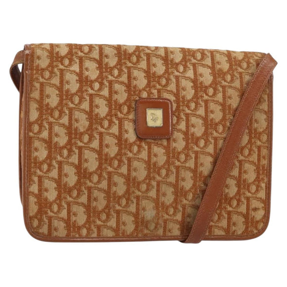 Christian Dior Trotter Canvas Shoulder Bag Brown Gold Auth bs31572