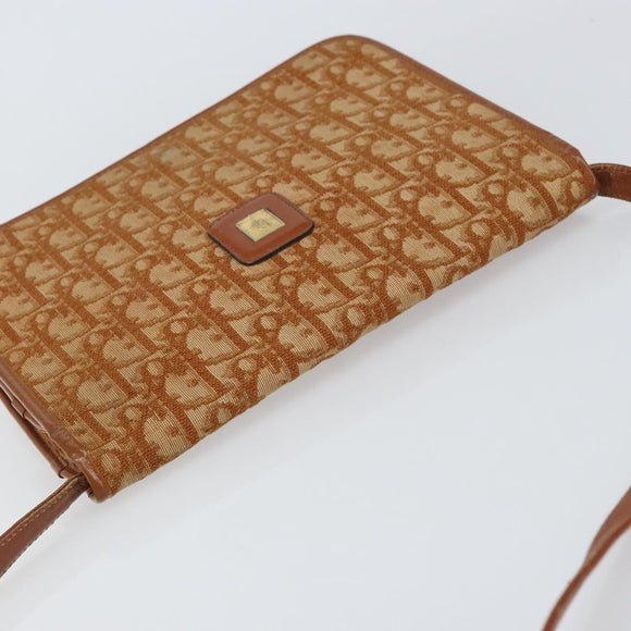 Christian Dior Trotter Canvas Shoulder Bag Brown Gold Auth bs31572