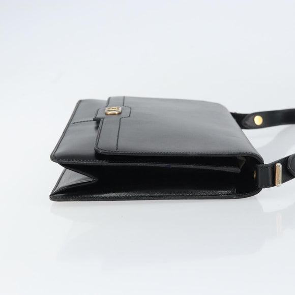 Christian Dior Shoulder Bag Leather Black Gold Auth bs31574